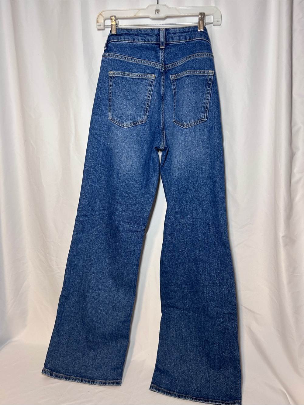 H&M High Rise Flare Jeans Womens 6 Blue Wash Wide Leg Stretch Denim - Picture 6 of 9